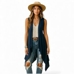 Kate & Mallory Navy Blue Sleeveless Vest Cardigan – Size Medium